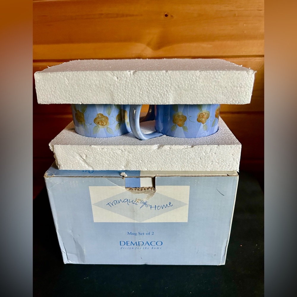 Demdaco Tranquil Blue and Gold Floral Mug Set